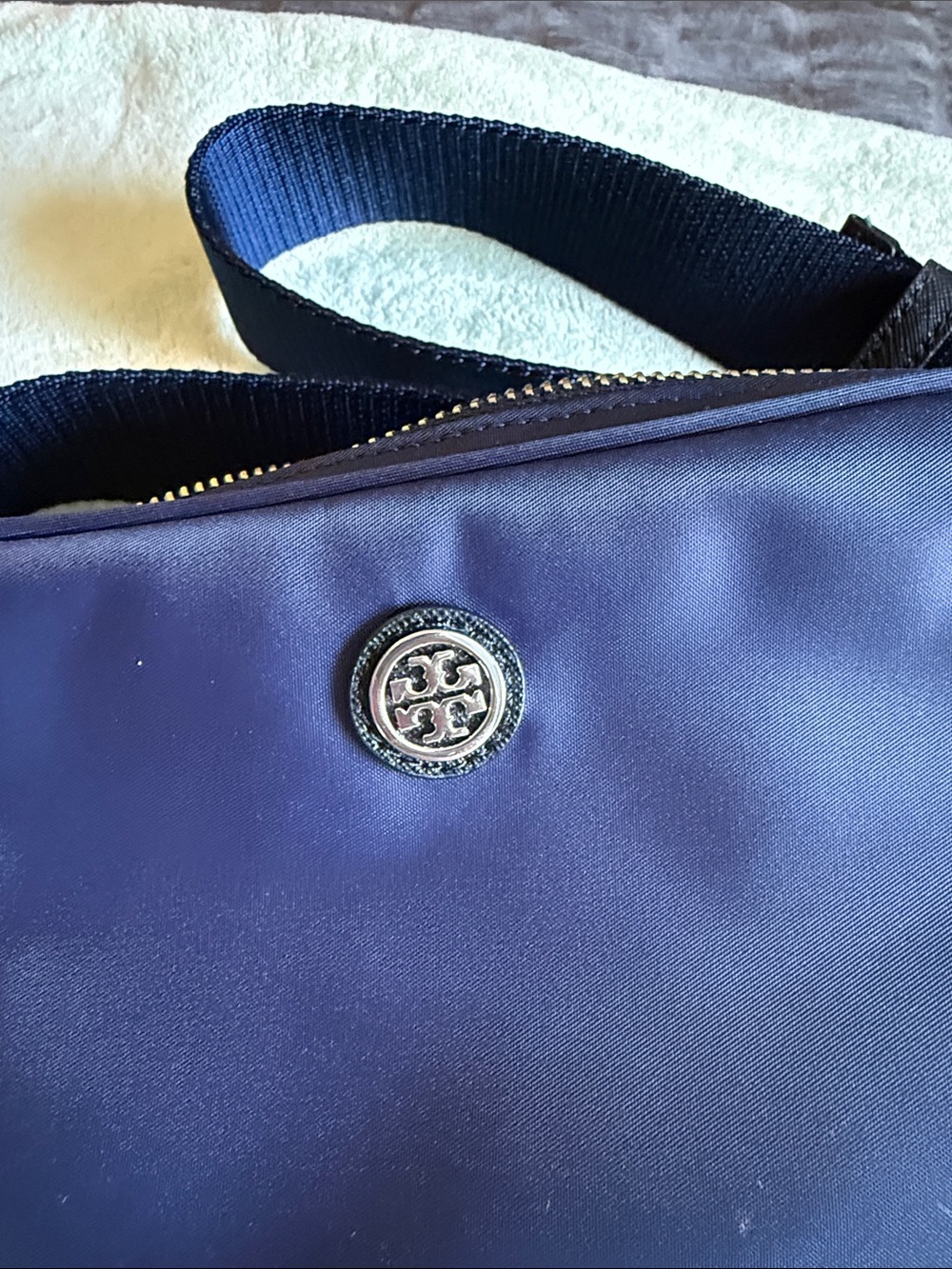 Tory Burch Virginia Midnight Blue Nylon Belt Bag with Logo - Picture 3 of 6